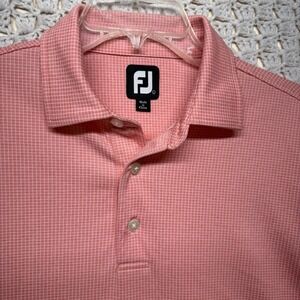 FootJoy FJ  Golf Polo Shirt Mens Sz L Pink Check Short Sleeve Performance Casual